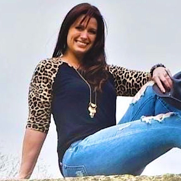 Orange Kiss Tops - Black and leopard raglan sleeves top